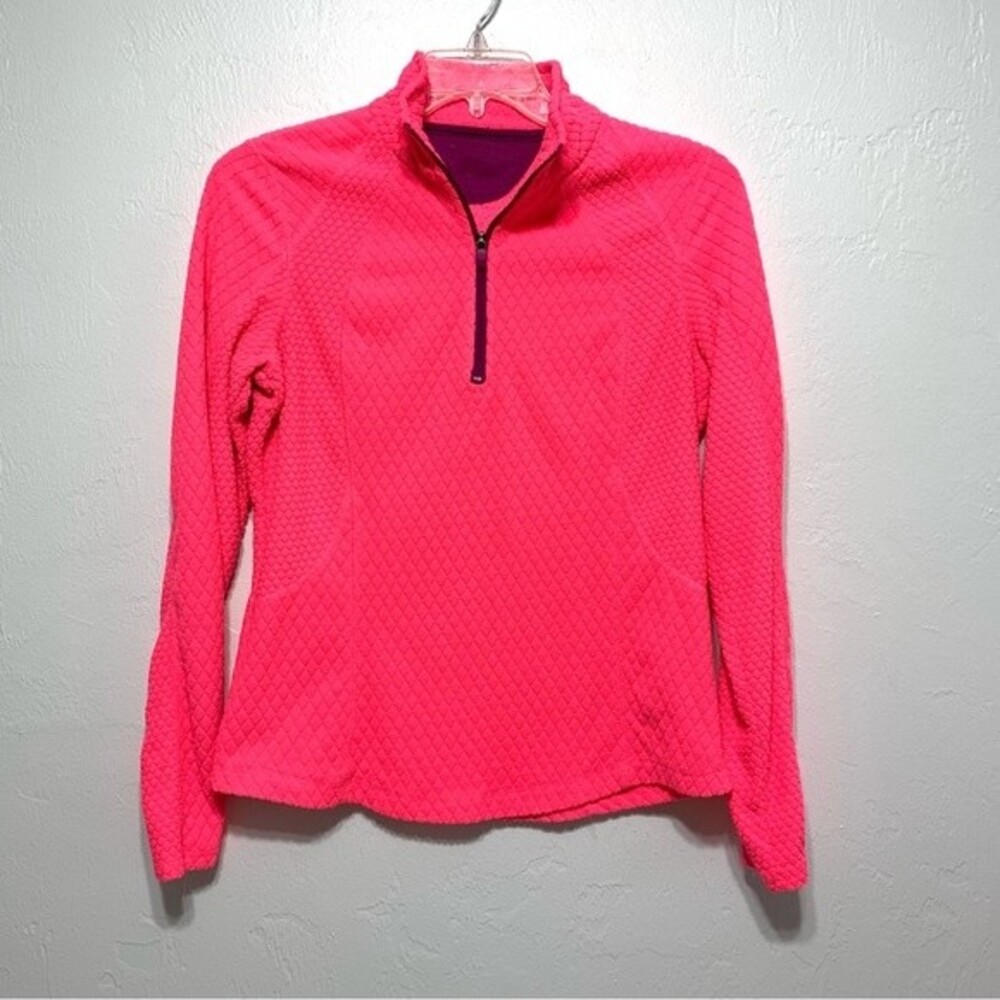 Tek Gear Neon Pink Fleece Knit Quarter Zip Pull Over Athleisure size Medium